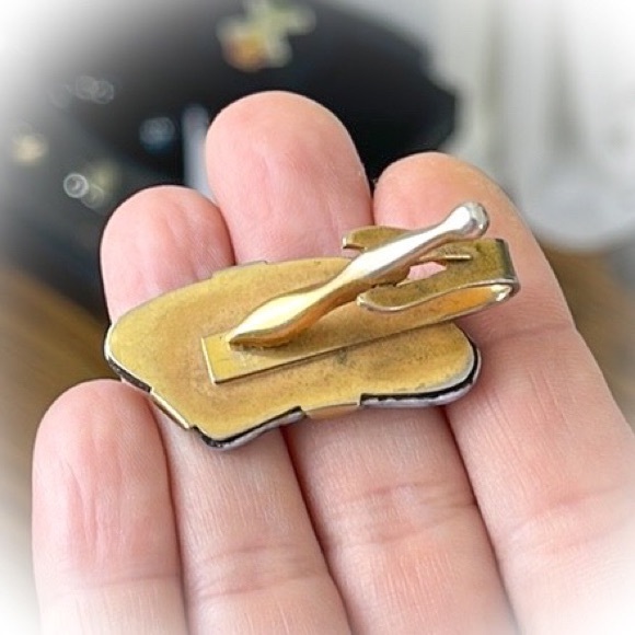 💕Beautiful Vintage Snowflake Obsidian Cufflinks & Tie Clip Set💕 - Picture 4 of 6